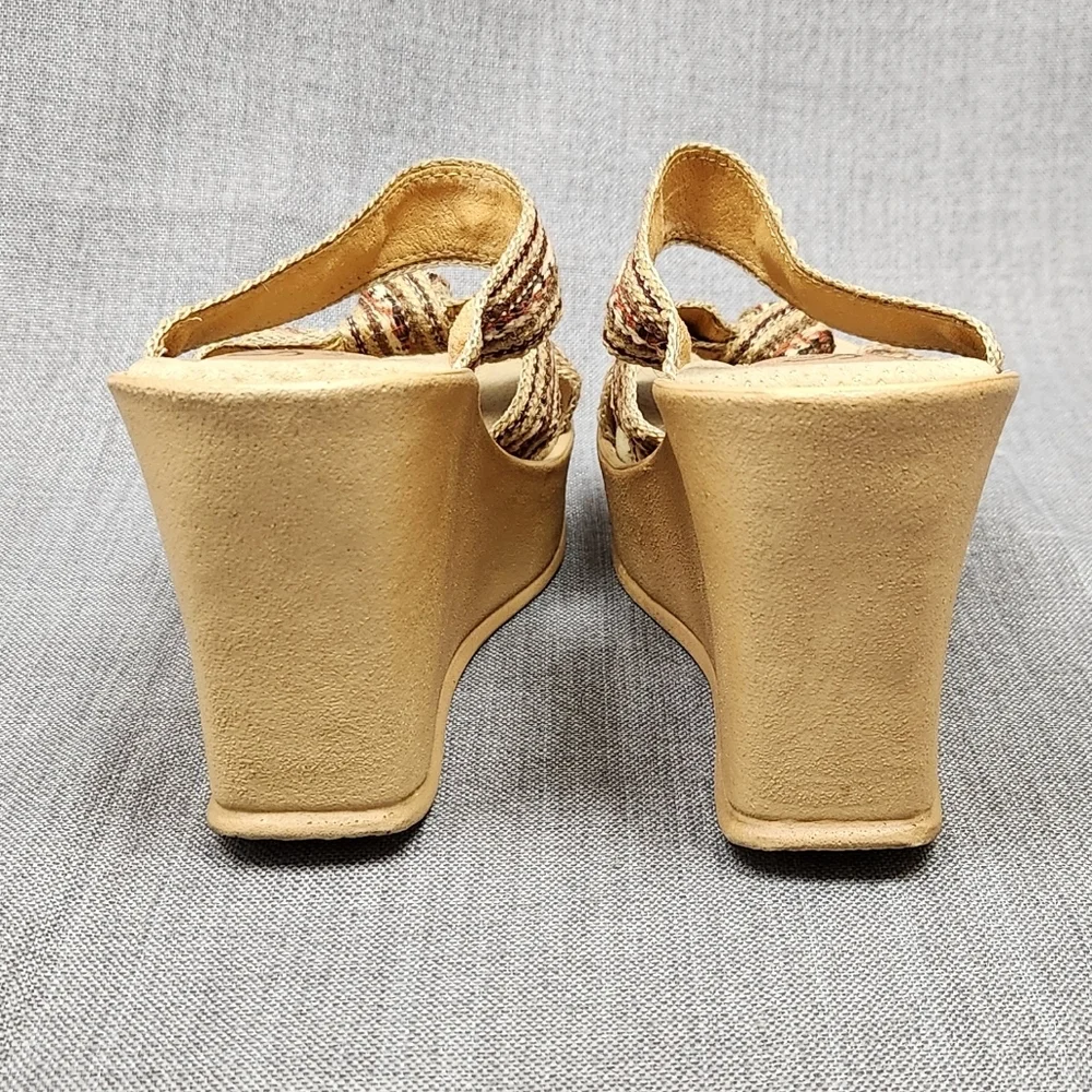Vintage Skechers High 4 Inch Wedged Slip On Sandals Tan & Brown USA Made. 7 - Picture 5 of 9